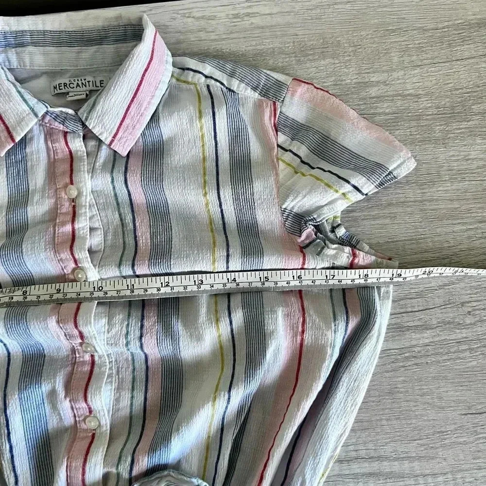 J.Crew Mercantile Rainbow Seersucker Collared Tie Front Dress Size XXS - Picture 11 of 13